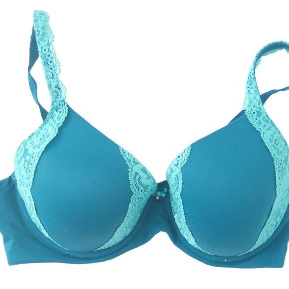 Soma Embraceable Full Coverage Lace Trim Bra 34D Underwire Blue/Green Underwire - Picture 1 of 3